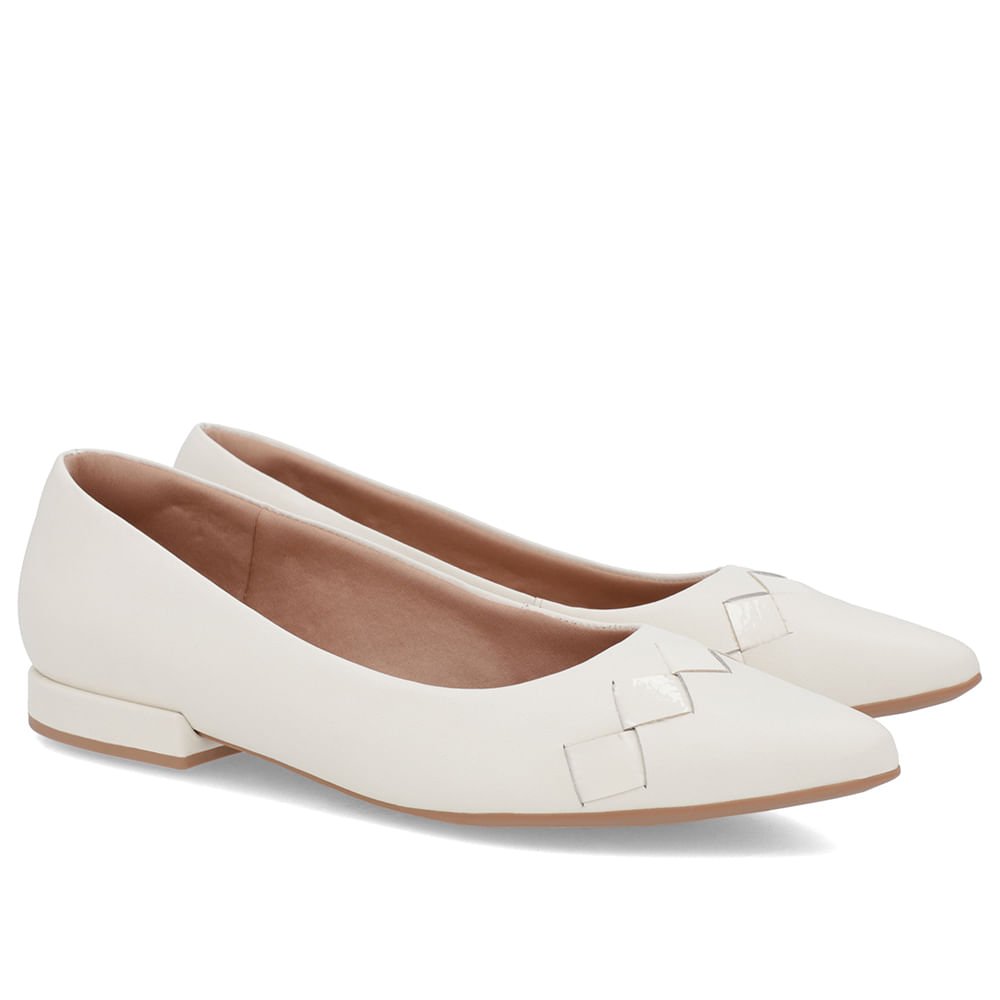 Sapatilha Branca Marfim Couro Salto Bloco Detalhe Branco 2