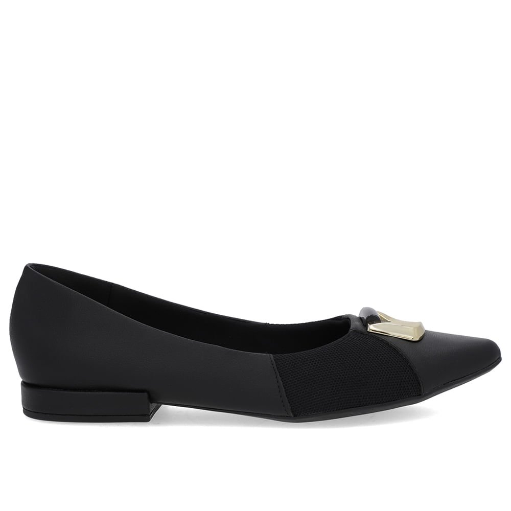 Sapatilha Preta Couro Lateral Tecido