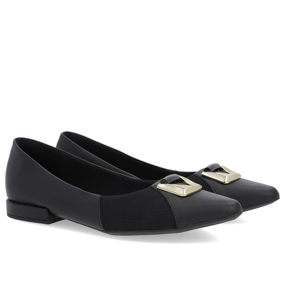 Sapatilha Preta Couro Lateral Tecido Preto 2