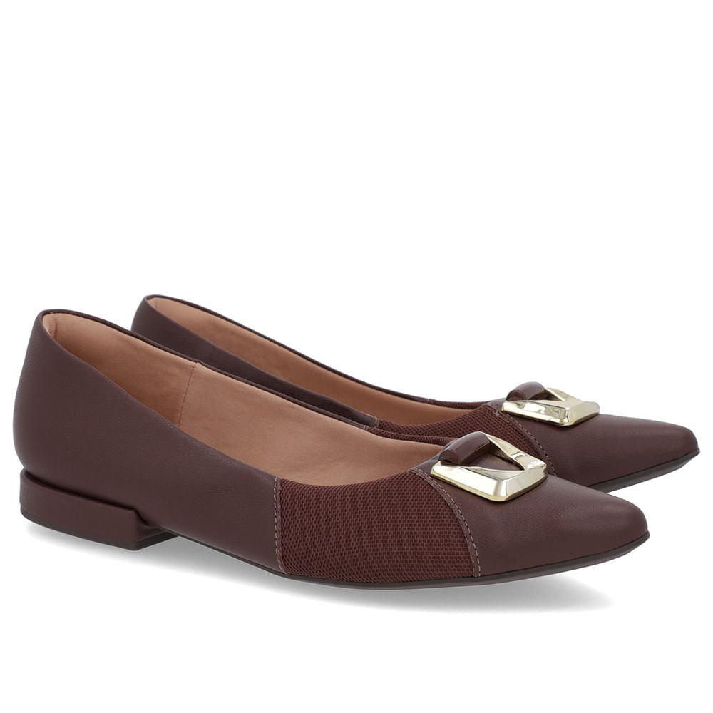 Sapatilha Marrom Pinhão Couro Lateral Tecido Marrom 2