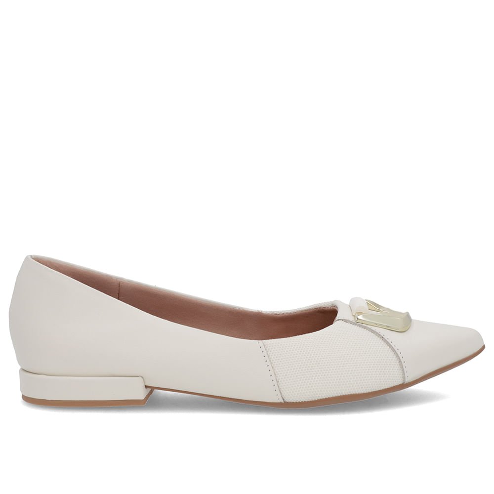 Sapatilha Branca Marfim Couro Lateral Tecido