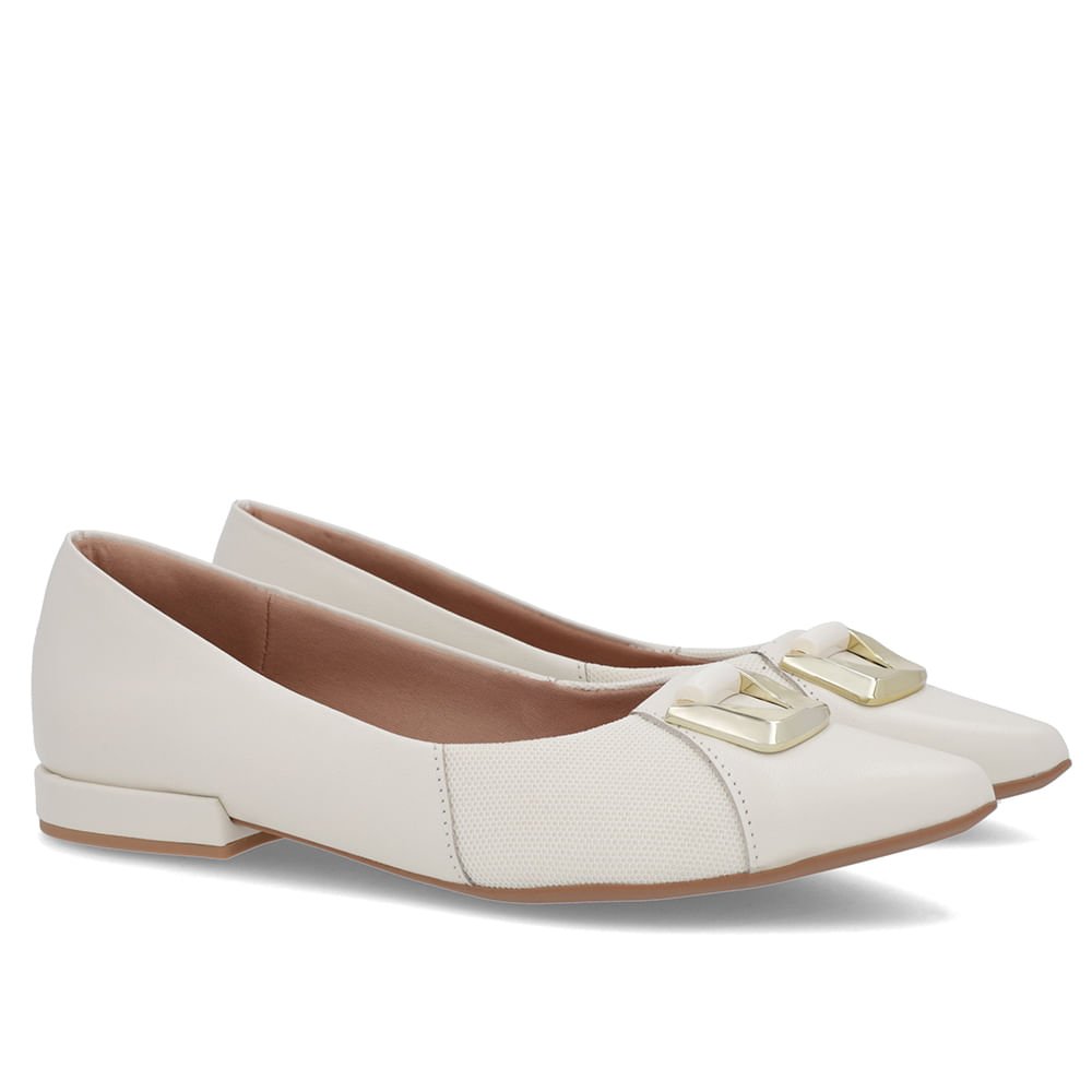 Sapatilha Branca Marfim Couro Lateral Tecido Branco 2