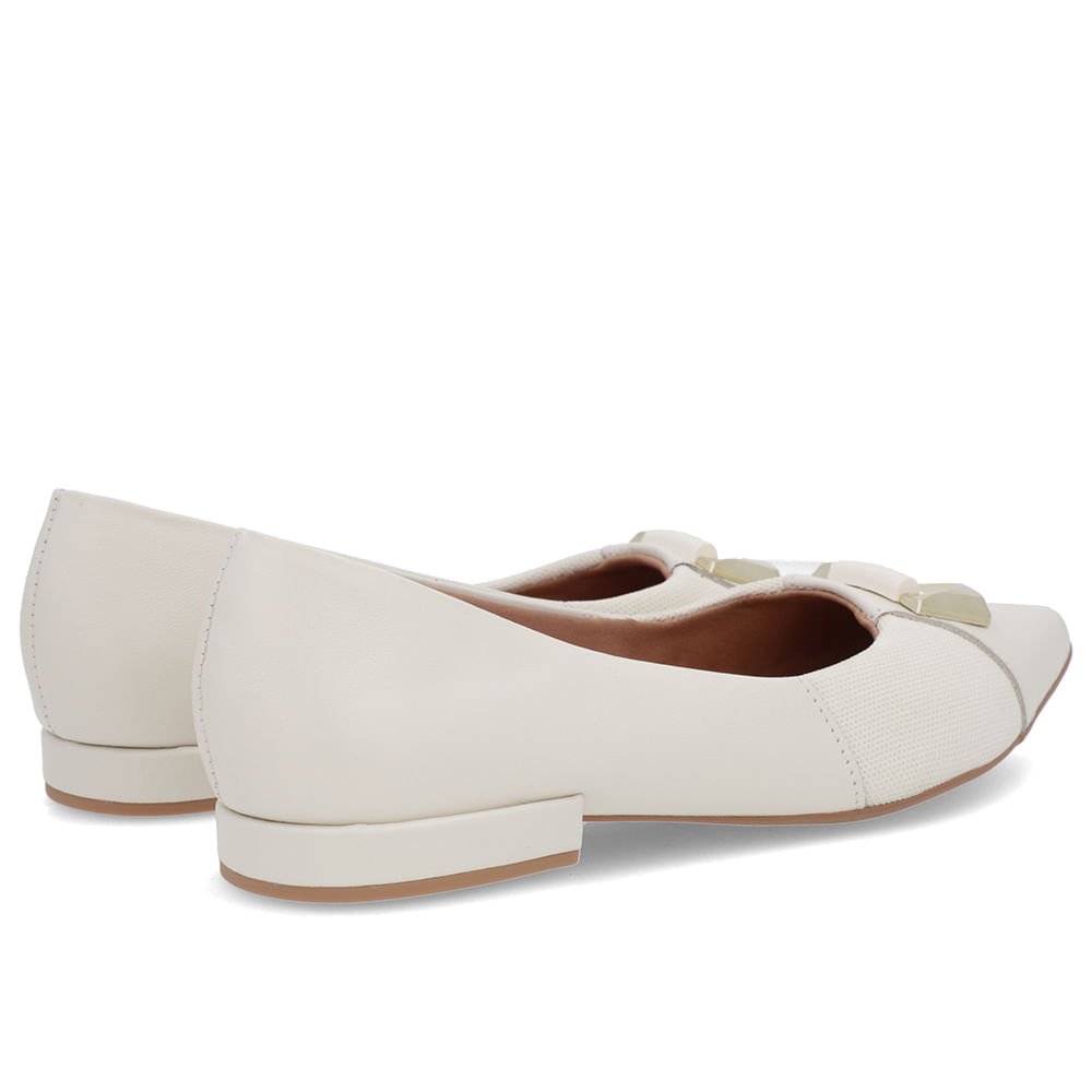 Sapatilha Branca Marfim Couro Lateral Tecido Branco 3