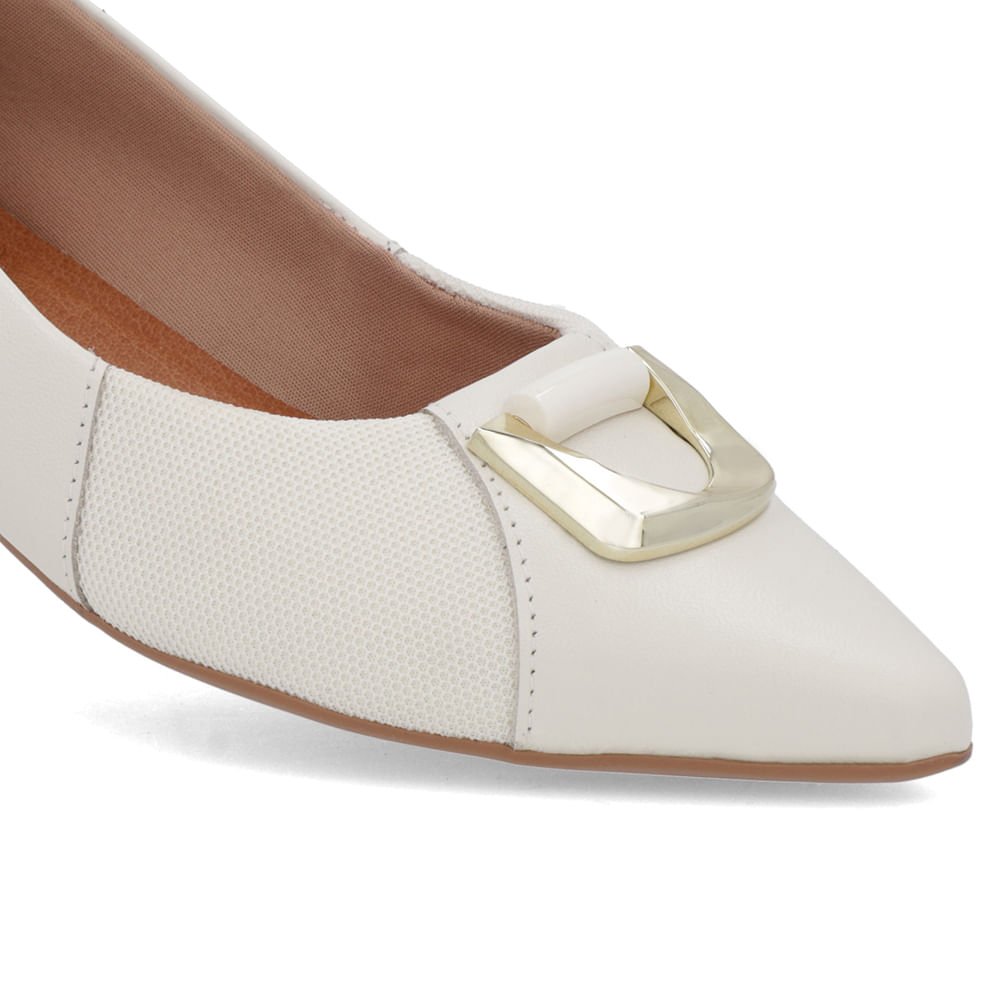 Sapatilha Branca Marfim Couro Lateral Tecido Branco 4