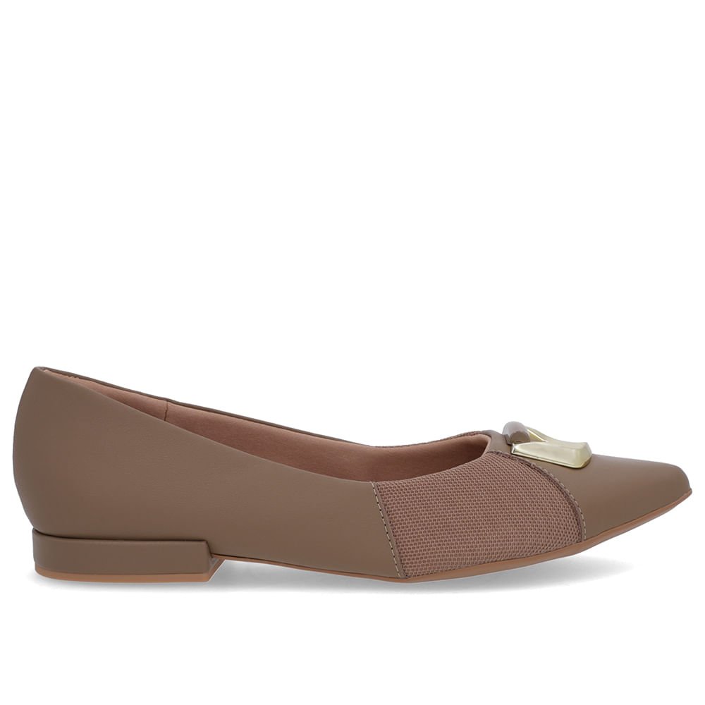 Sapatilha Marrom Couro Lateral Tecido