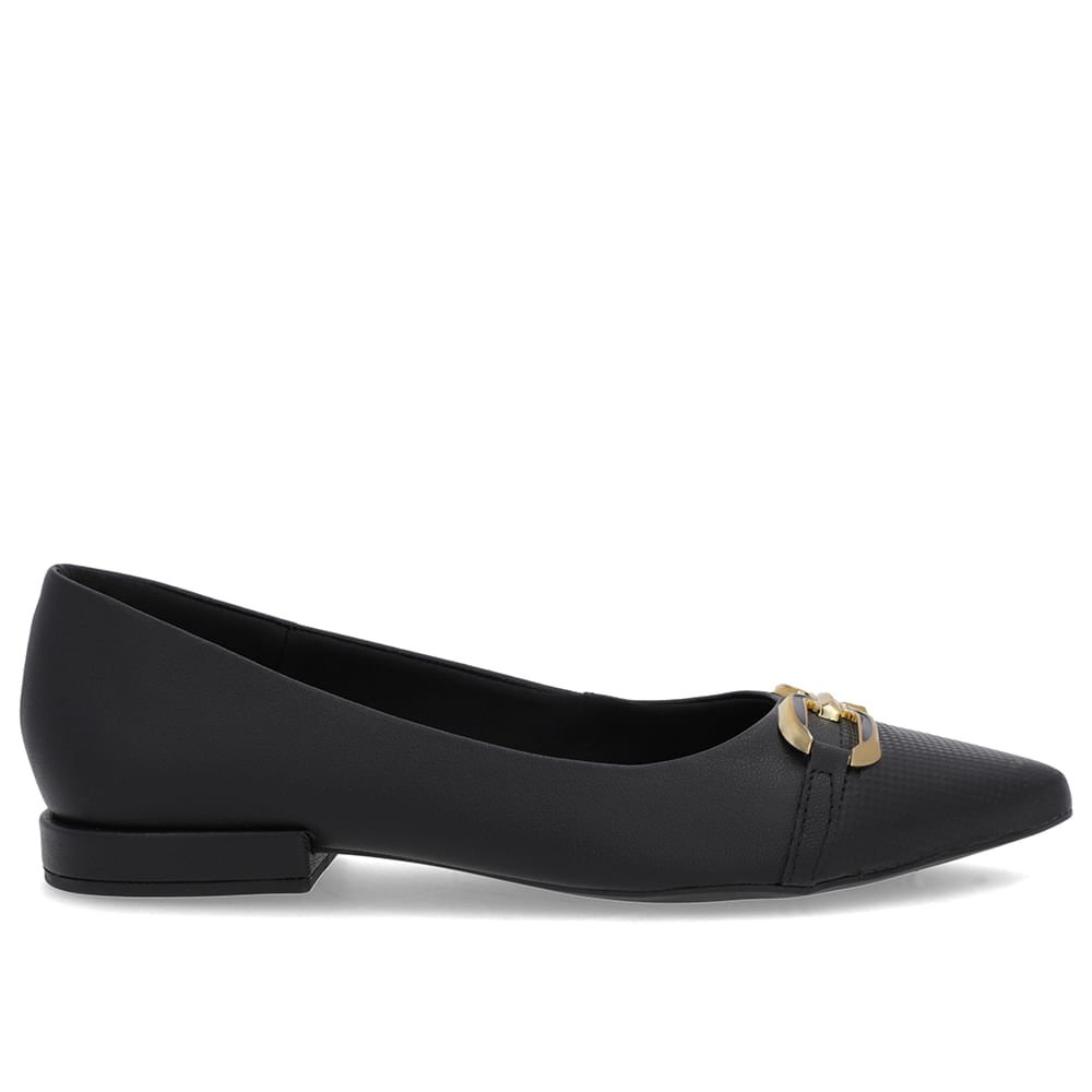 Sapatilha Preta Couro Bico Fino