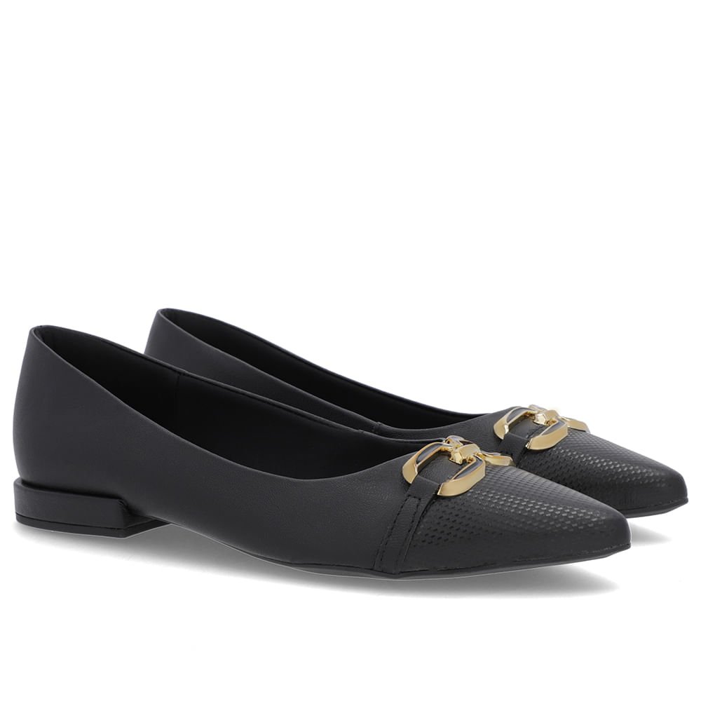 Sapatilha Preta Couro Bico Fino Preto 2