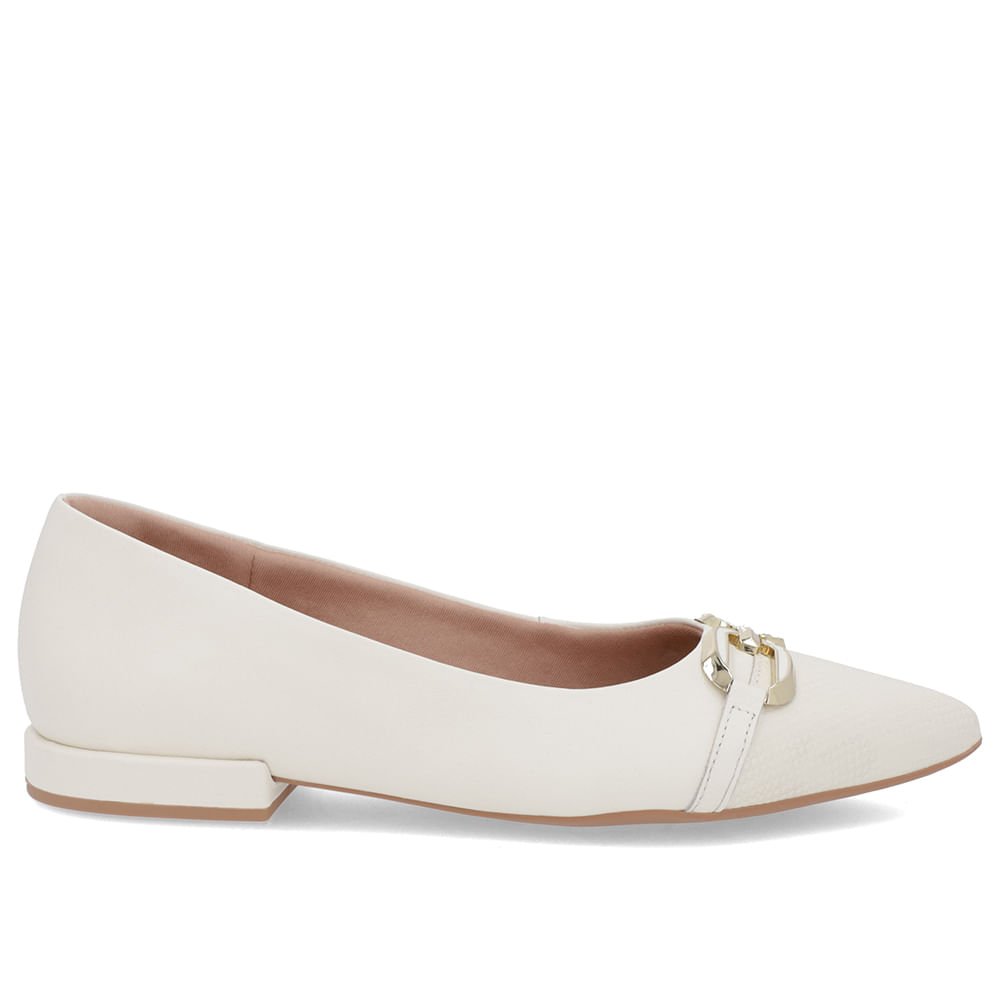 Sapatilha Branca Marfim Couro Bico Fino