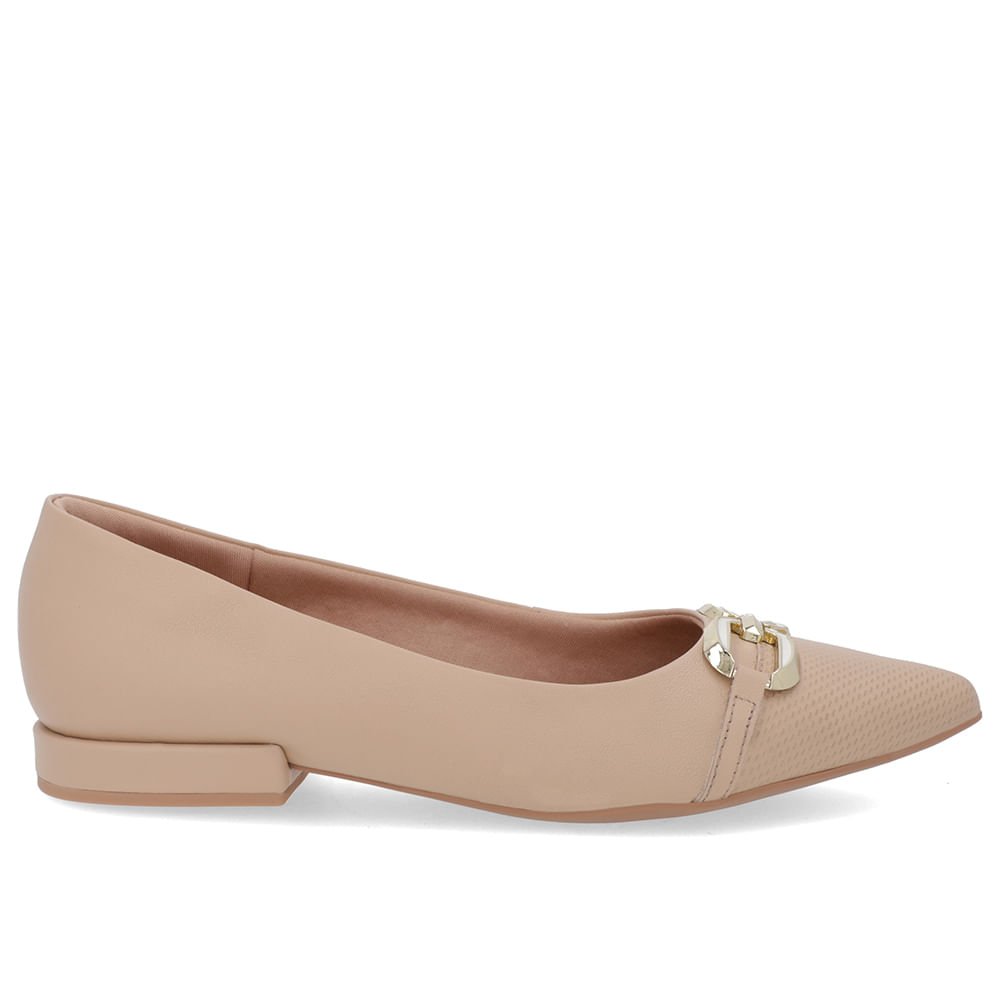 Sapatilha Bege Couro Bico Fino