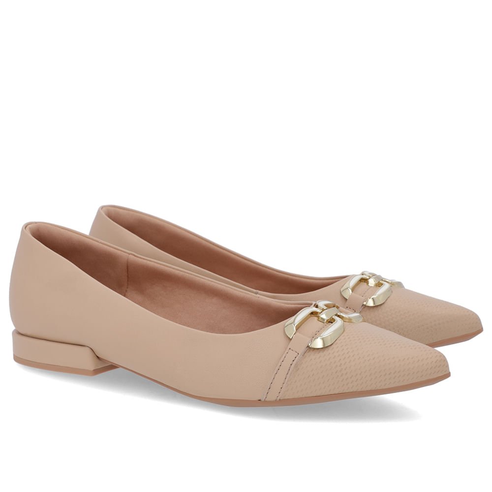 Sapatilha Bege Couro Bico Fino Bege 2