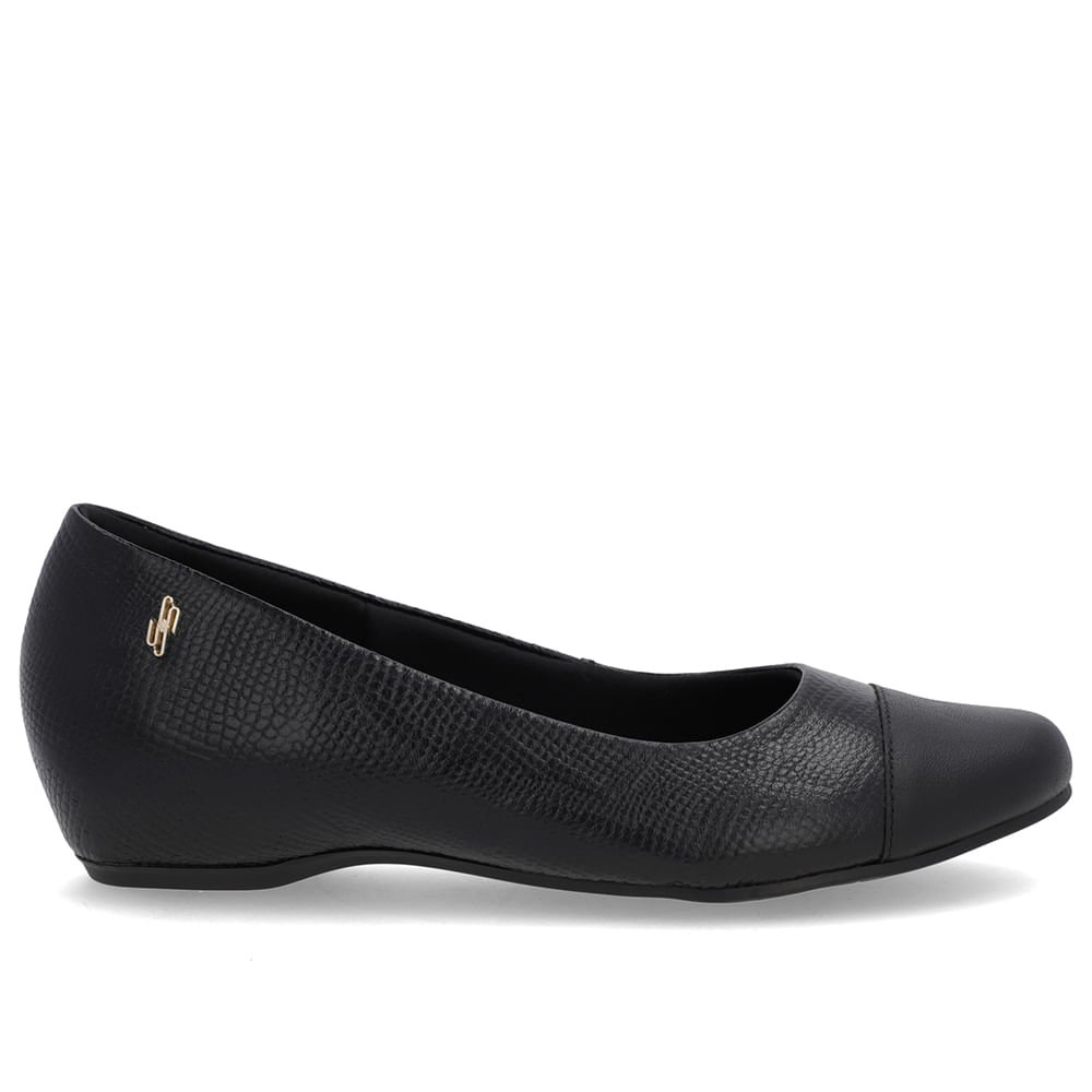 Sapatilha Preta Couro Salto Embutido