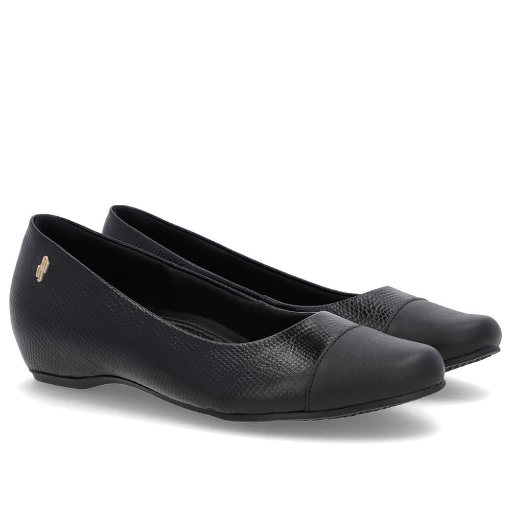 Sapatilha Preta Couro Salto Embutido Preto 2