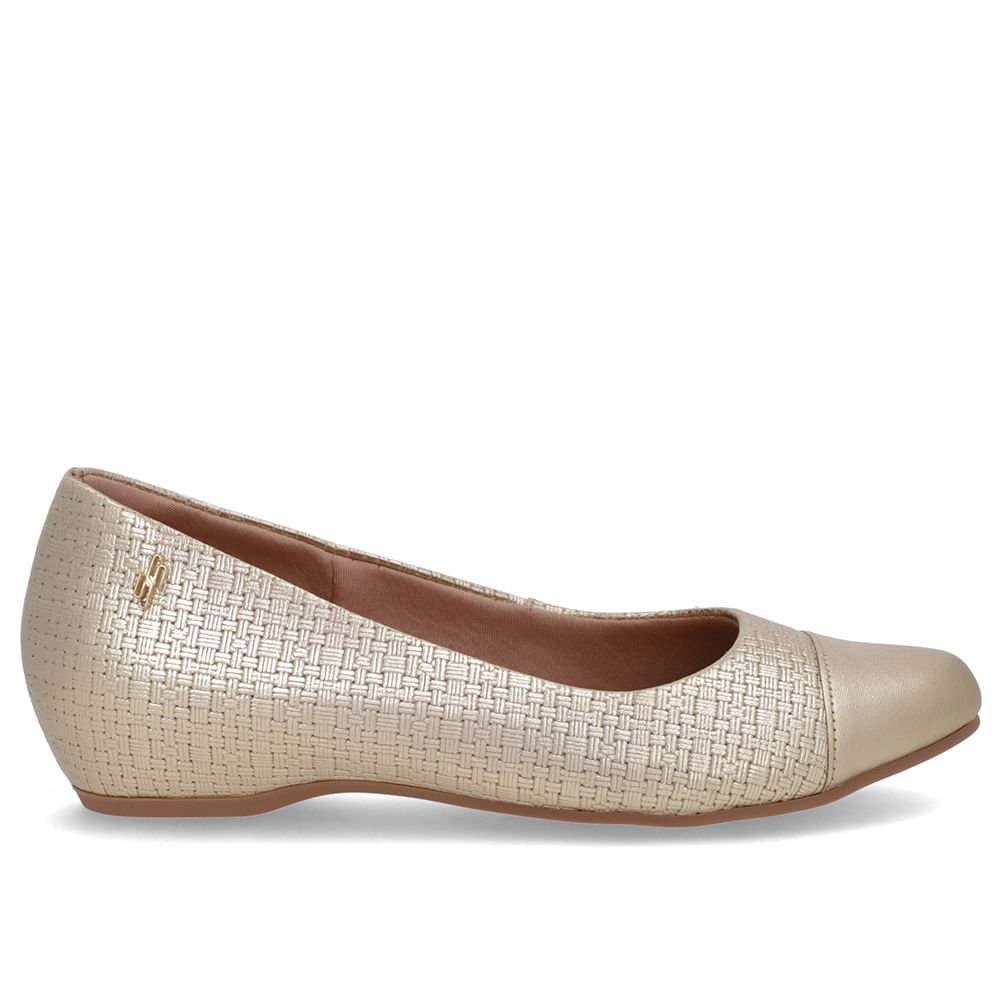 Sapatilha Dourada Couro Salto Embutido