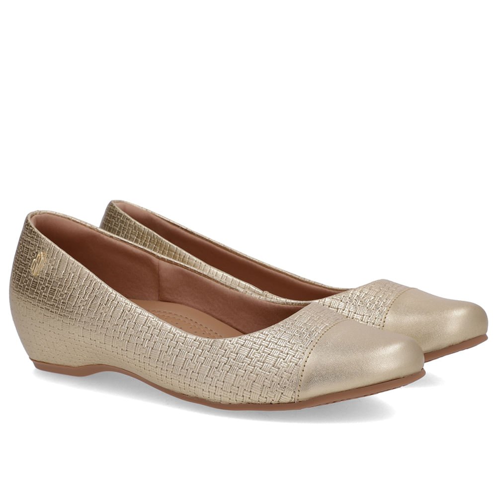 Sapatilha Dourada Couro Salto Embutido Dourado 2