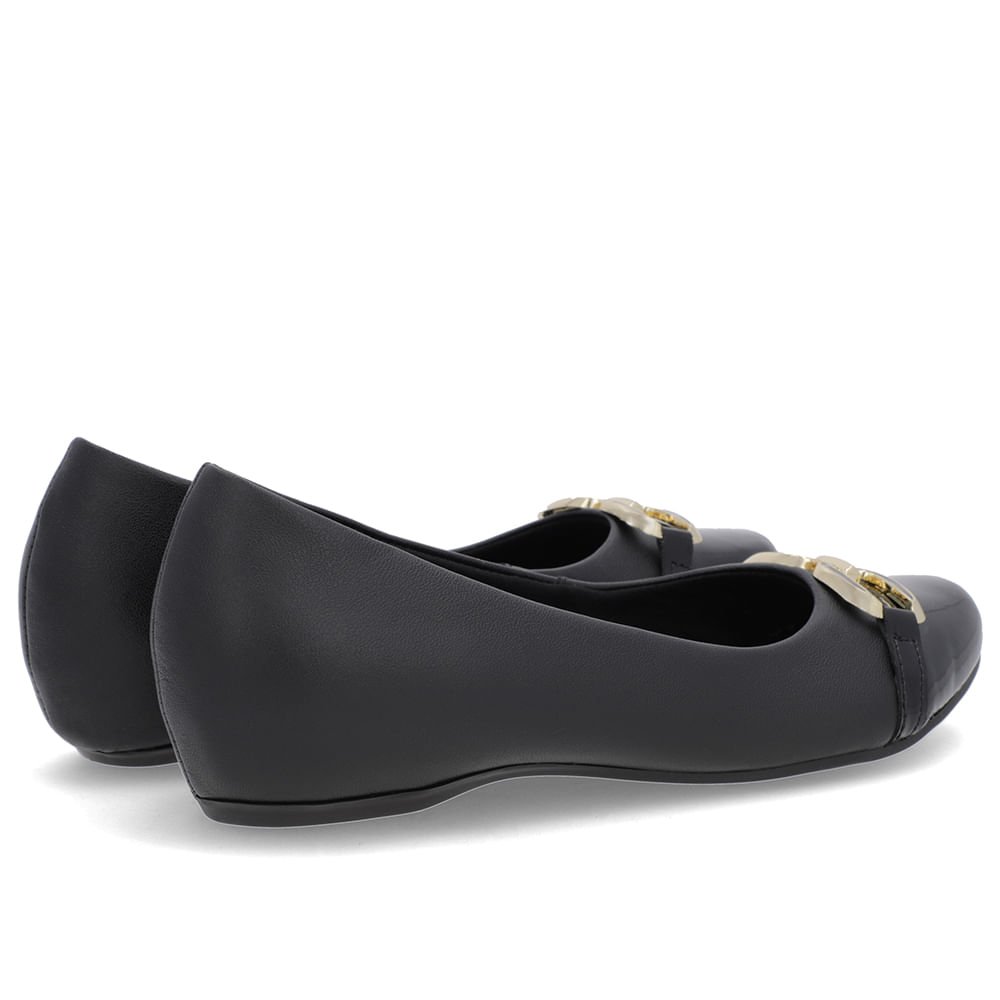 Sapatilha Preta Couro Salto Embutido Enfeite Preto 3