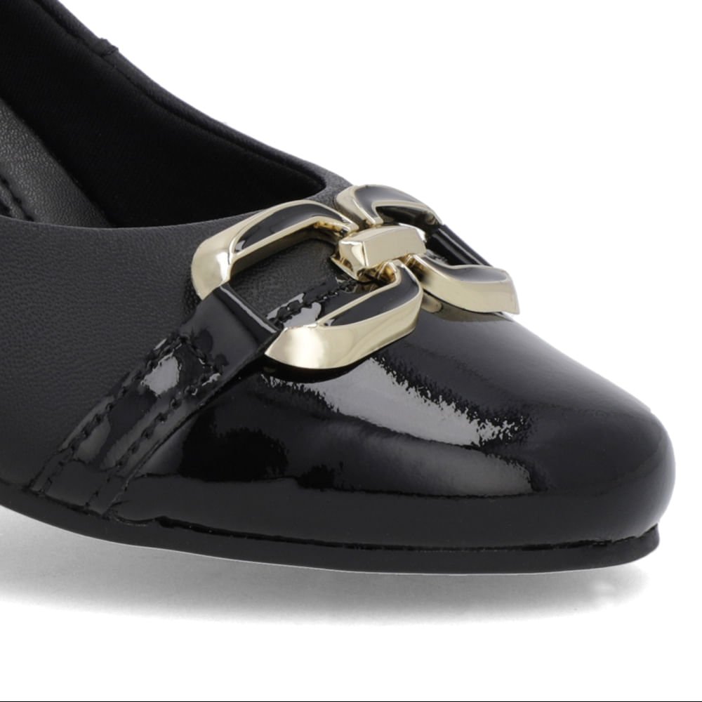 Sapatilha Preta Couro Salto Embutido Enfeite Preto 4