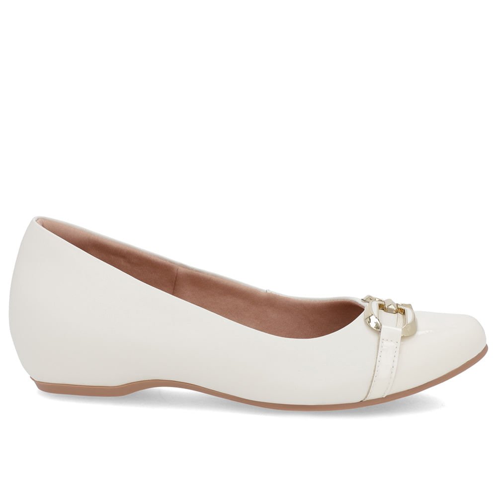 Sapatilha Branca Marfim Couro Salto Embutido Enfeite