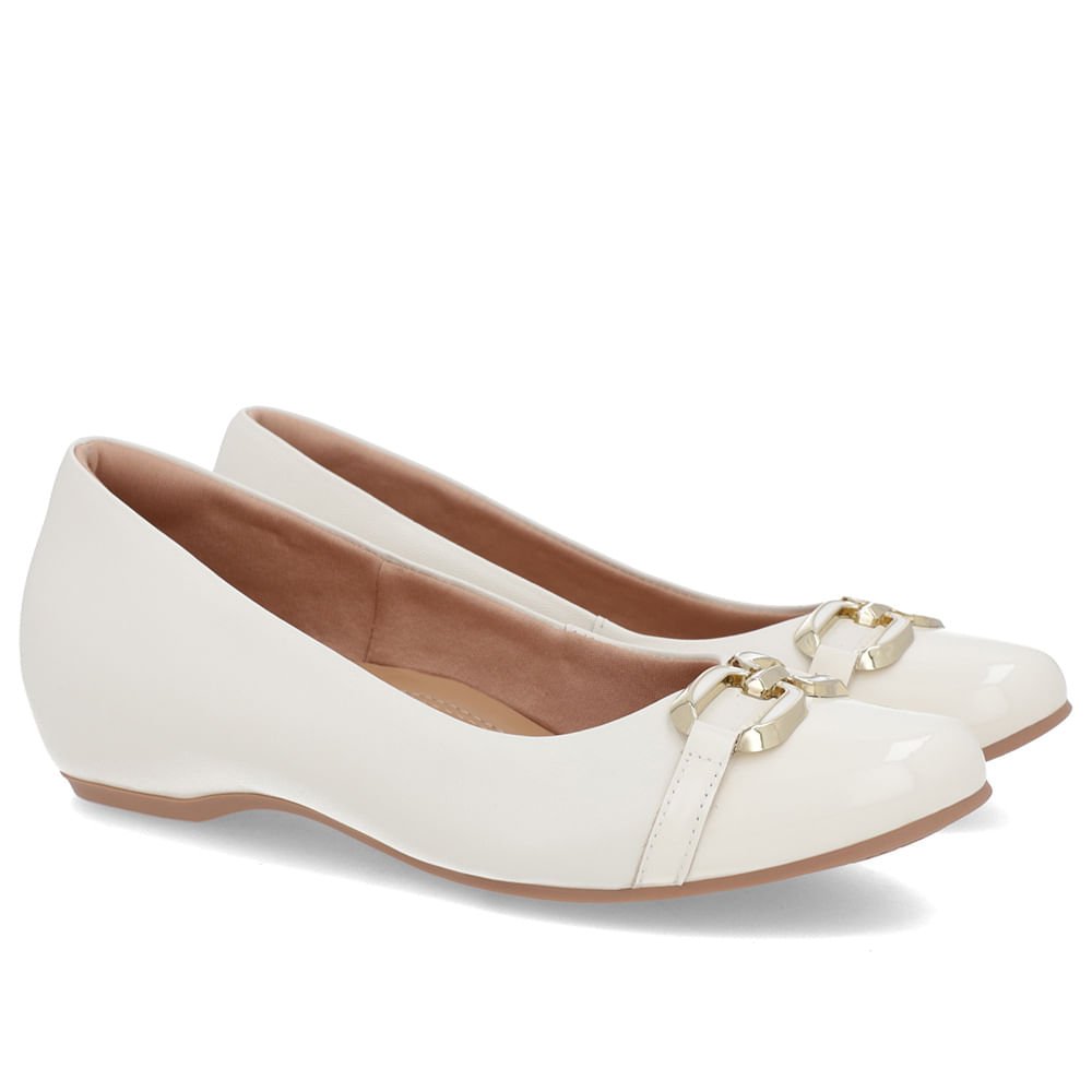 Sapatilha Branca Marfim Couro Salto Embutido Enfeite Branco 2