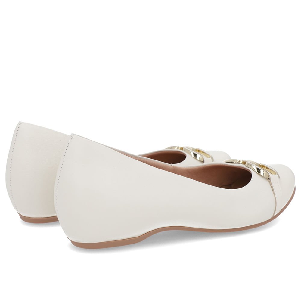 Sapatilha Branca Marfim Couro Salto Embutido Enfeite Branco 3
