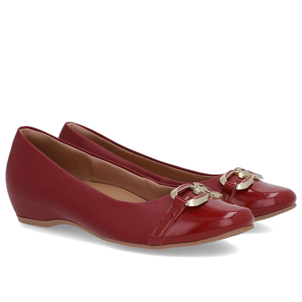 Sapatilha Vermelha Couro Salto Embutido Enfeite Vermelho 2