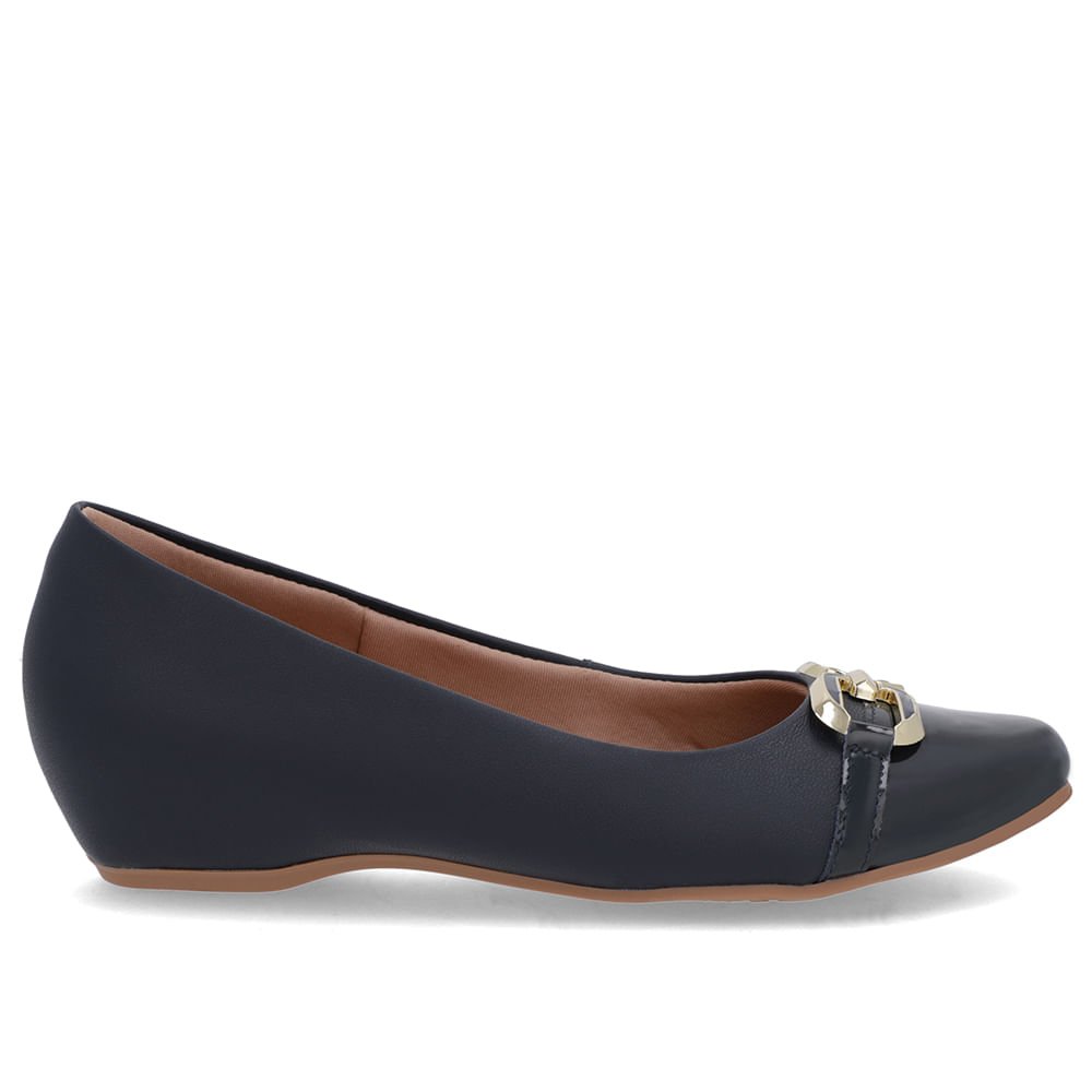 Sapatilha Azul Couro Salto Embutido Enfeite