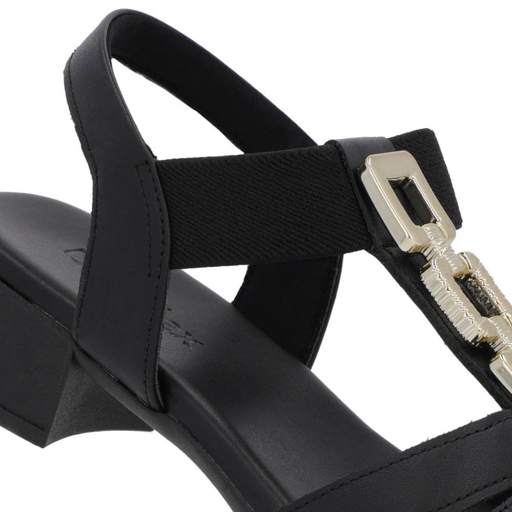 Sandália Couro Preta Enfeite Tira Elástico Preto 4
