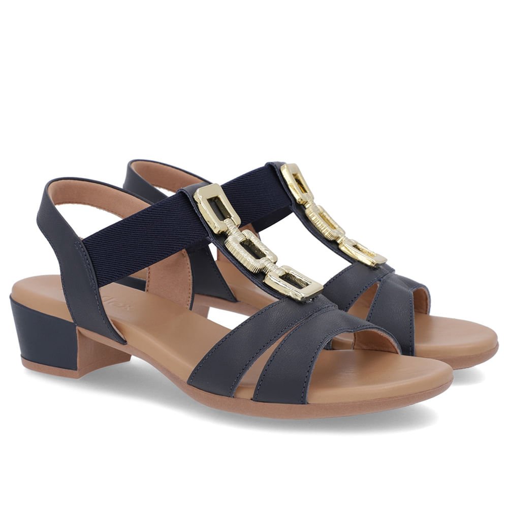 Sandália Couro Azul Enfeite Tira Elástico Azul 2