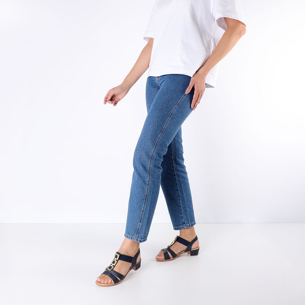 Sandália Couro Azul Enfeite Tira Elástico Azul 4