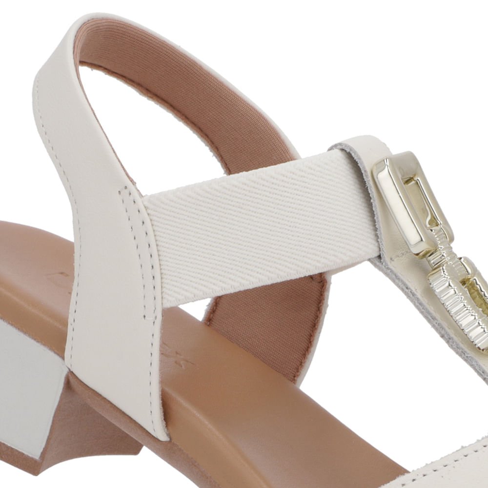 Sandália Couro Branca Marfim Enfeite Tira Elástico Branco 4