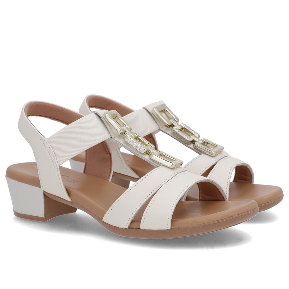 Sandália Couro Branca Marfim Enfeite Tira Elástico Branco 2
