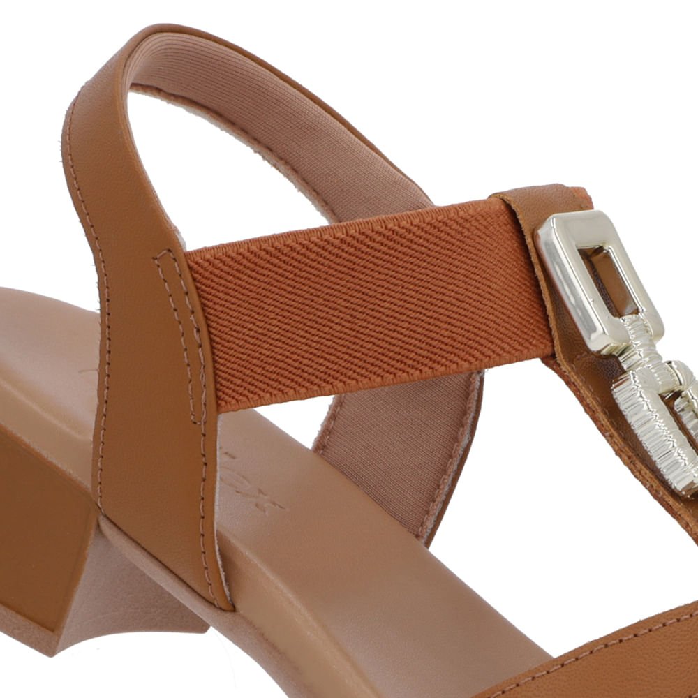 Sandália Couro Marrom Enfeite Tira Elástico Marrom 4