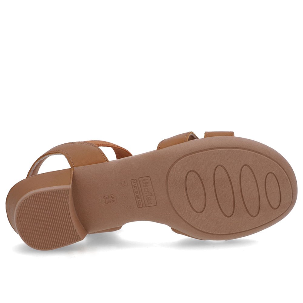 Sandália Couro Marrom Enfeite Tira Elástico Marrom 5