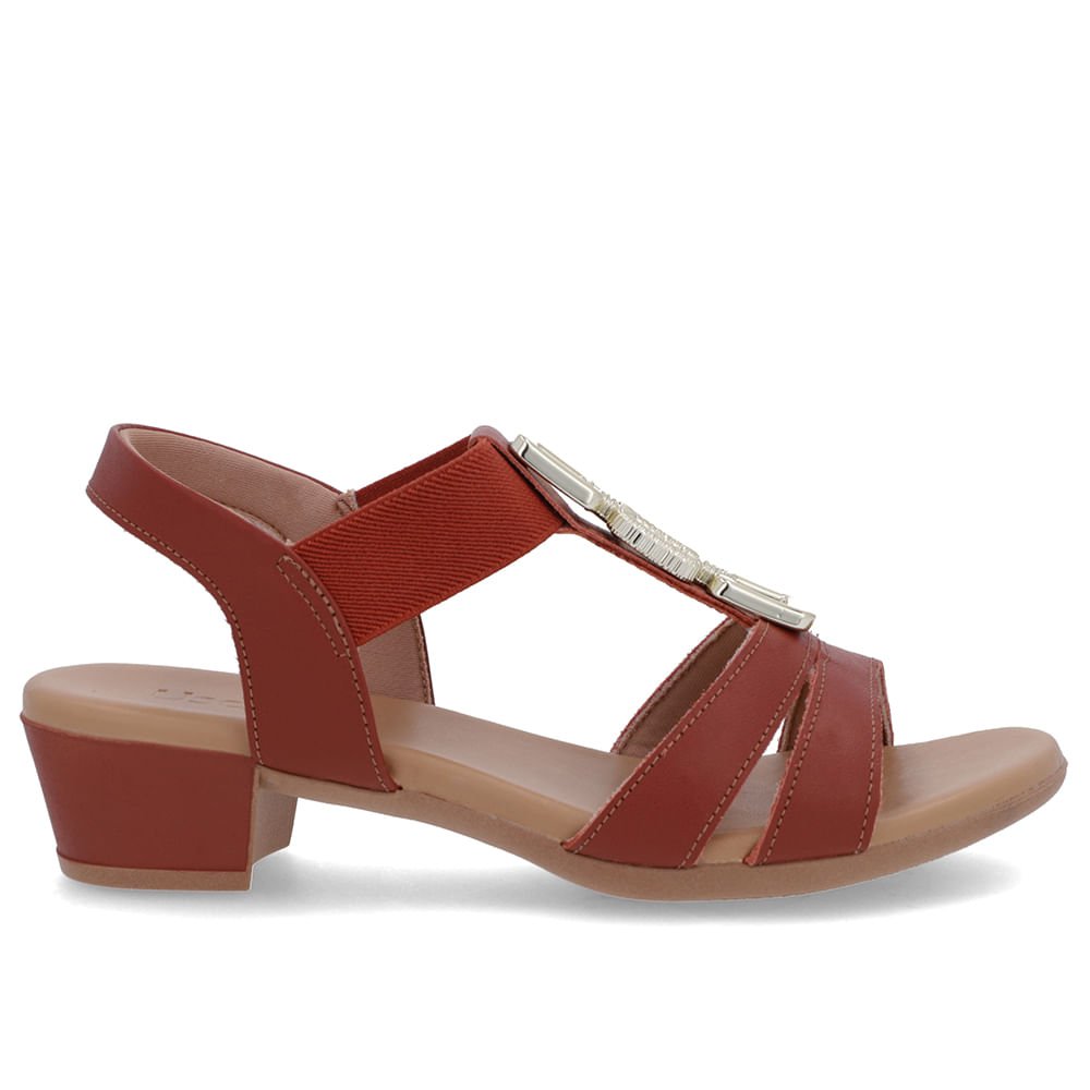 Sandália Couro Marrom Terracota Enfeite Tira Elástico