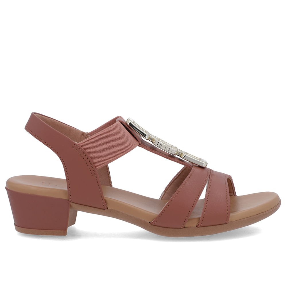 Sandália Couro Rosa Enfeite Tira Elástico