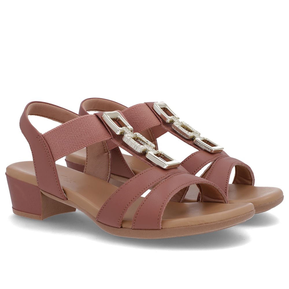 Sandália Couro Rosa Enfeite Tira Elástico Rosa 2