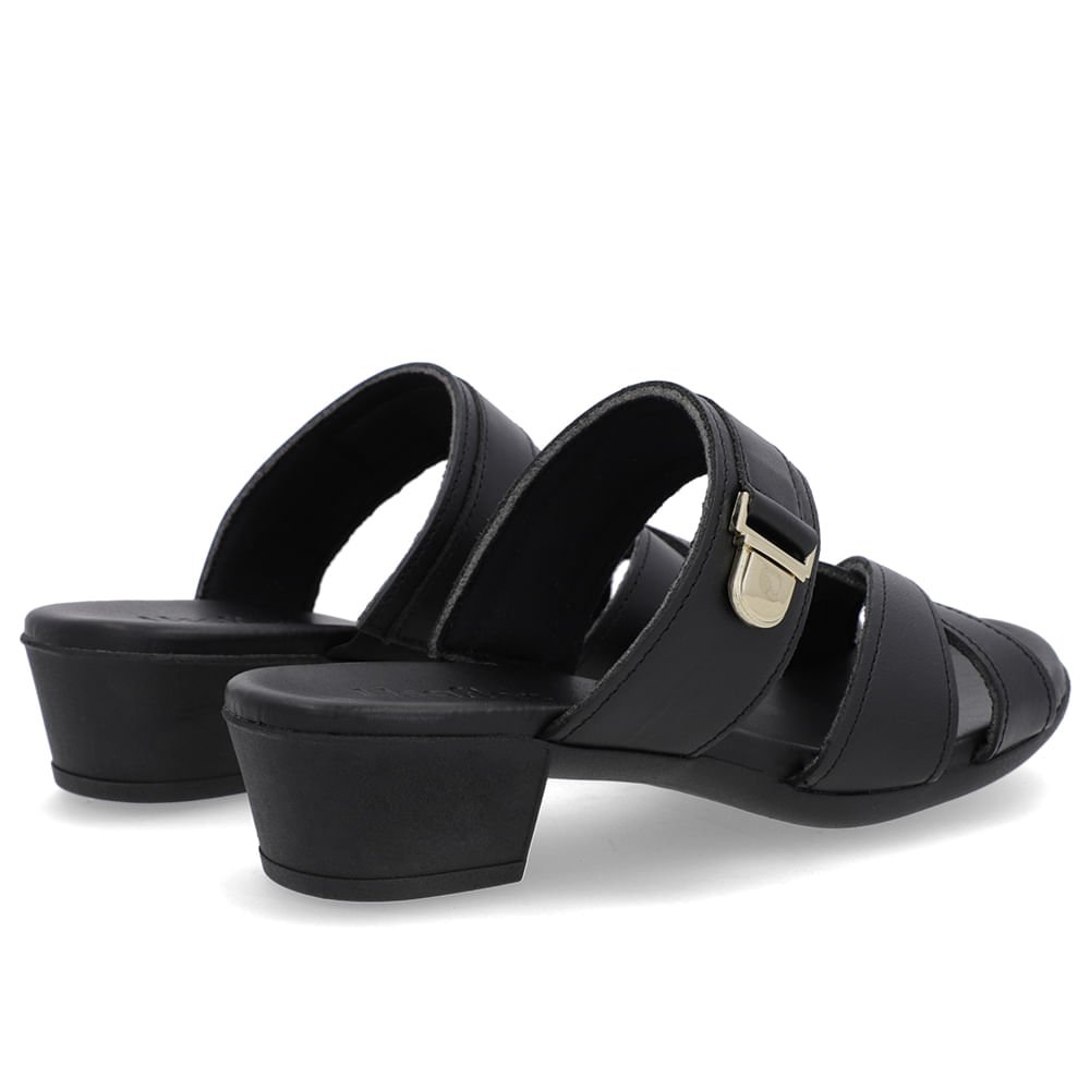 Tamanco Salto Bloco Couro Preto Enfeite Preto 3