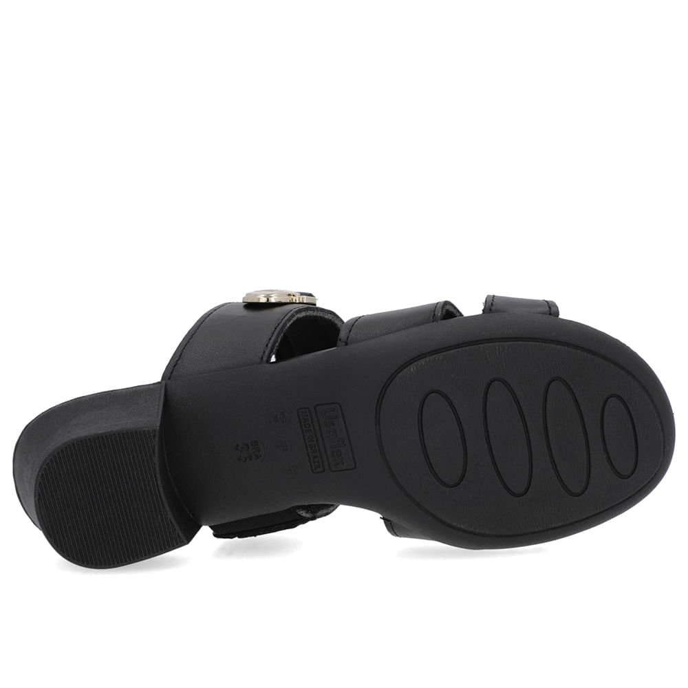 Tamanco Salto Bloco Couro Preto Enfeite Preto 5