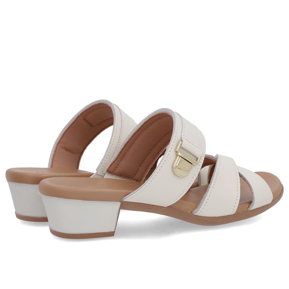 Tamanco Salto Bloco Couro Branco Marfim Enfeite Branco 3