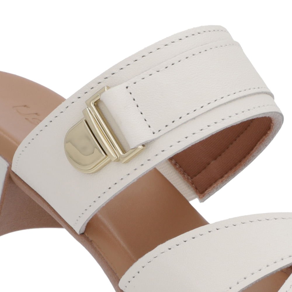 Tamanco Salto Bloco Couro Branco Marfim Enfeite Branco 4