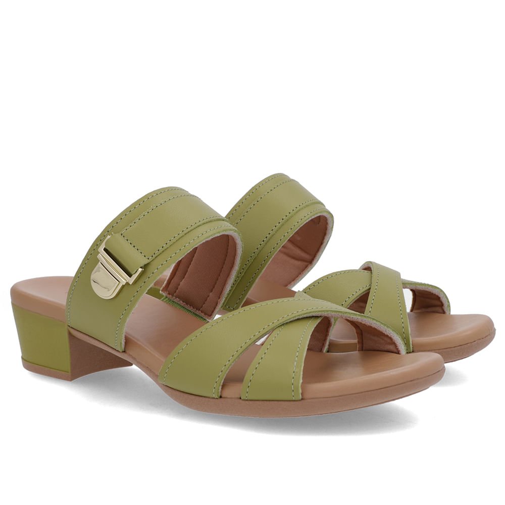 Tamanco Salto Bloco Couro Verde Enfeite Verde 2