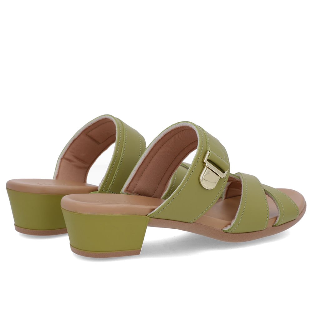 Tamanco Salto Bloco Couro Verde Enfeite Verde 3