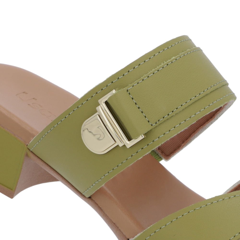 Tamanco Salto Bloco Couro Verde Enfeite Verde 4