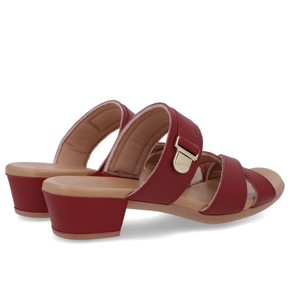 Tamanco Salto Bloco Couro Vermelho Enfeite Vermelho 3