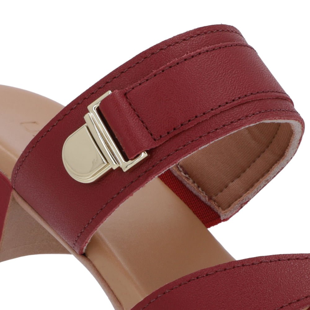 Tamanco Salto Bloco Couro Vermelho Enfeite Vermelho 4