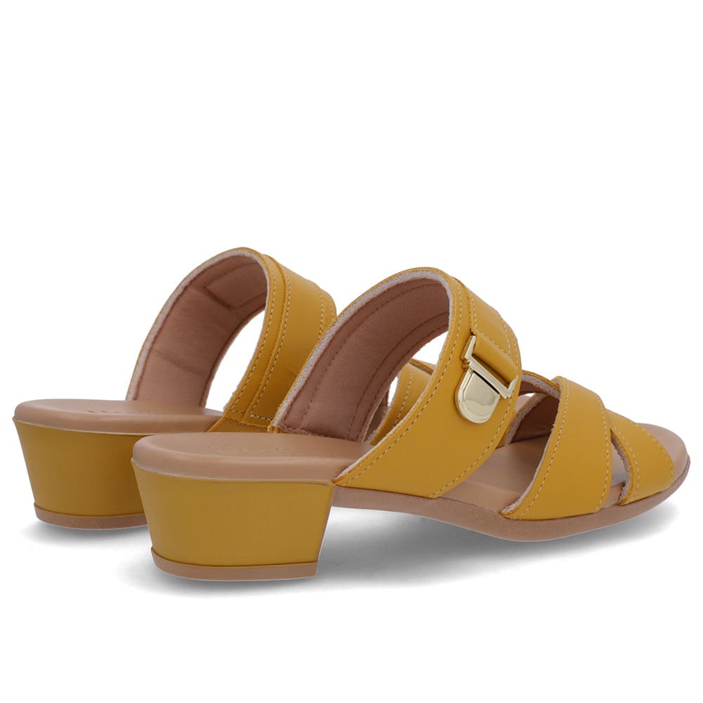 Tamanco Salto Bloco Couro Amarelo Enfeite Amarelo 3