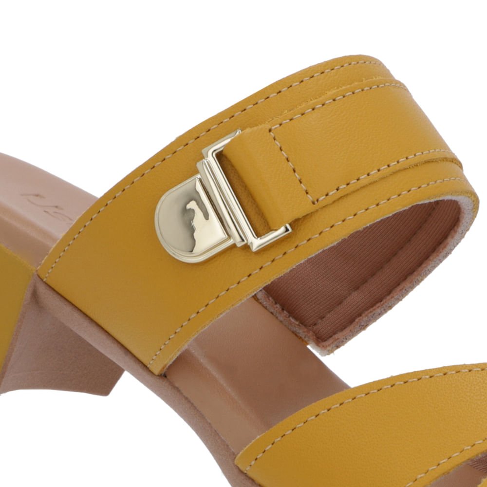Tamanco Salto Bloco Couro Amarelo Enfeite Amarelo 4