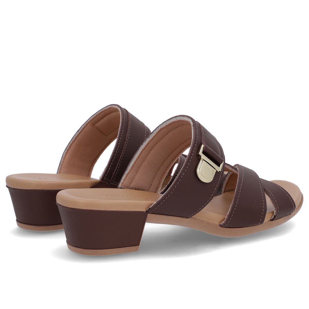 Tamanco Salto Bloco Couro Marrom Pinhão Enfeite Marrom 3