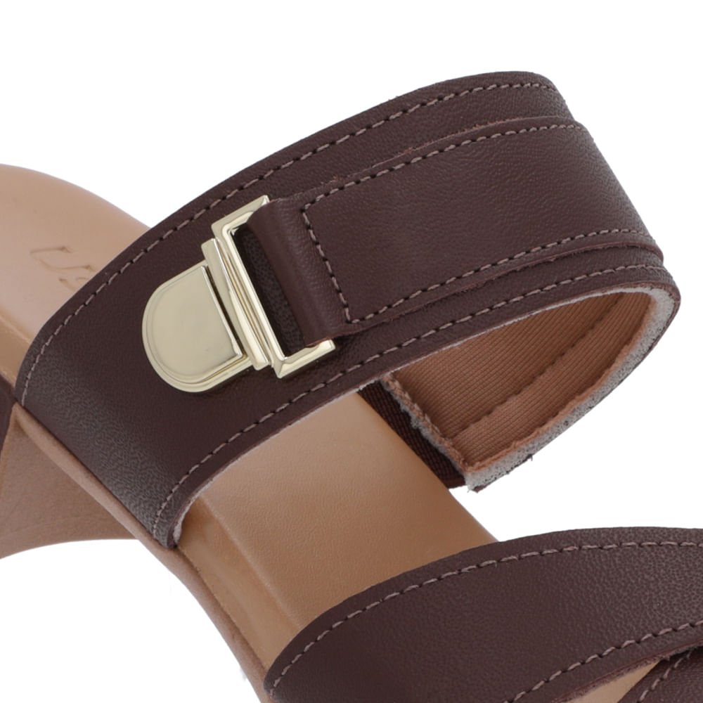 Tamanco Salto Bloco Couro Marrom Pinhão Enfeite Marrom 4