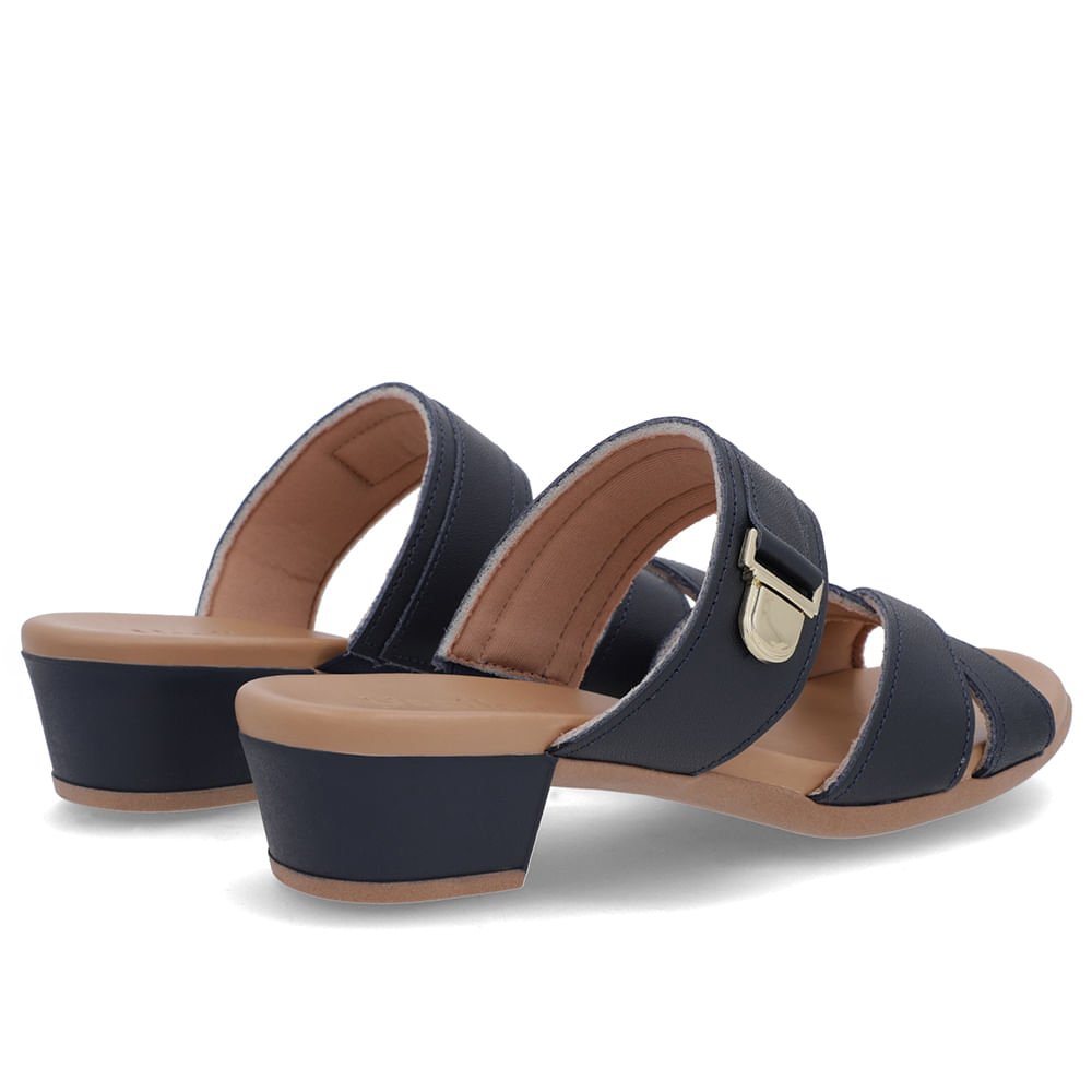 Tamanco Salto Bloco Couro Azul Enfeite Azul 3