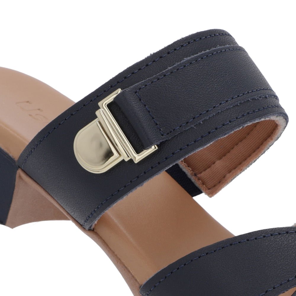 Tamanco Salto Bloco Couro Azul Enfeite Azul 4